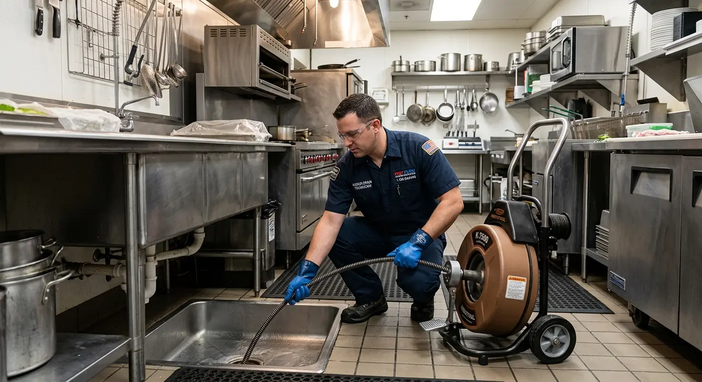 Commercial drain cleaning service in a restaurant kitchen in Northglenn
